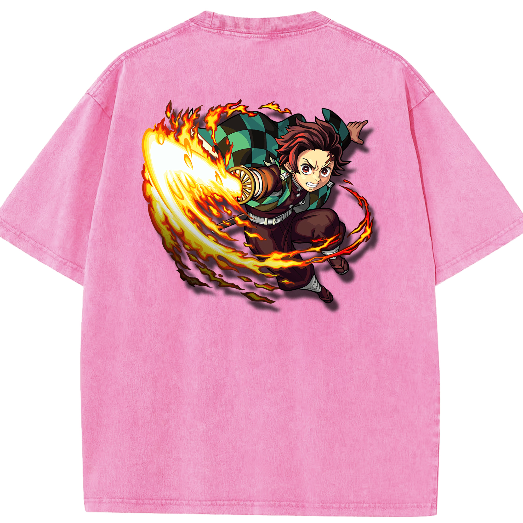 （画像用） 鬼滅の刃 竈門 炭治郎／かまど たんじろう Kamado Tanjirou 綿100% ヴィンテージ風 半袖Tシャツ（背面プリント）